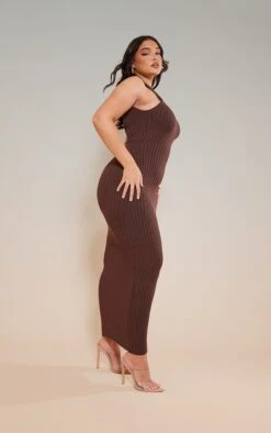 Plus Chocolate Brown Knitted Back Plunge Racer Maxi Dress -Women Clothing Shop 0017c200a9c00bbb420aaa4d69fdcc019a0ea2b1 cnc2794 3