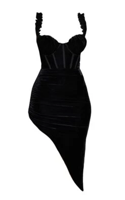 Black Velvet Ruffle Strap Corset Detail Midi Dress -Women Clothing Shop 00a239b6fa2d9b29be4d9879ee433c1511fc2894 cmv6852 6