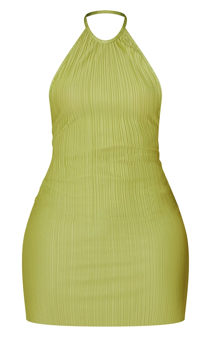 Shape Lime Plisse High Neck Backless Bodycon Dress 7 Shape Lime Plisse High Neck Backless Bodycon Dress - Image 5