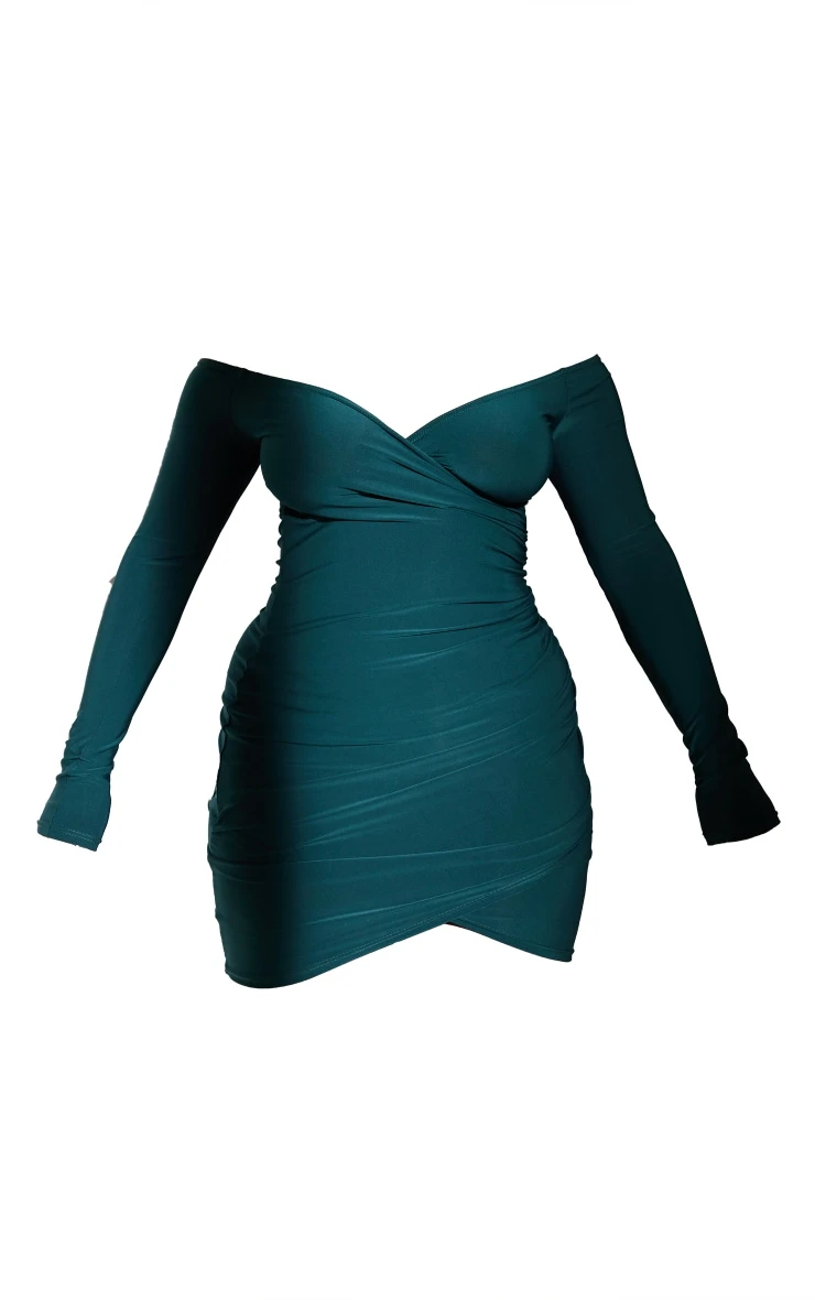 Shape Emerald Green Ruched Bardot Bodycon Dress 5 Shape Emerald Green Ruched Bardot Bodycon Dress - Image 3