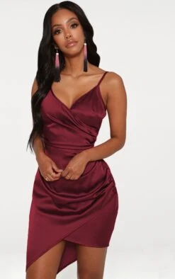 Shape Burgundy Satin Wrap Dress