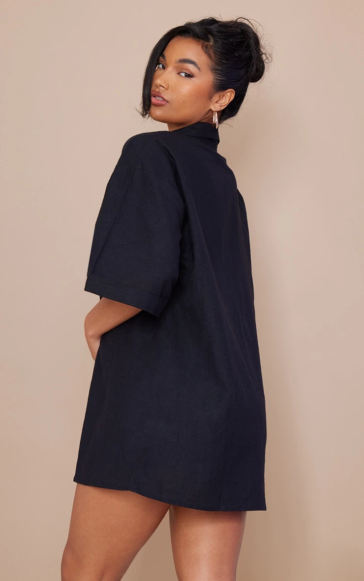 Black Linen Look Oversized Double Breasted Short Sleeve Blazer Dress 4 Black Linen Look Oversized Double Breasted Short Sleeve Blazer Dress - Image 2