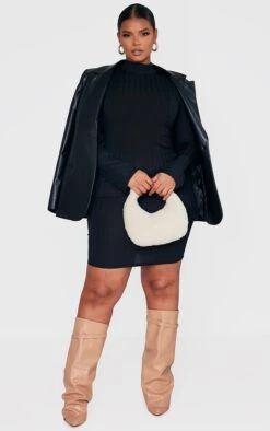 Plus Black Rib High Neck Bodycon Dress