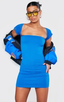 Bright Blue Structured Contour Cap Sleeve Bodycon Dress