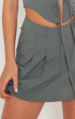 Khaki Woven Utility Pleated Detail Tailored Skater Skirt -Women Clothing Shop 071d37196e573cdd0e41ac7bde11b11178829139 cnd1438 5