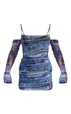 Blue Denim Print Mesh Cold Shoulder Bodycon Dress -Women Clothing Shop 0732b57828d7f9e2cf9121fc3a94a073432fbeb5 cnb9196 5
