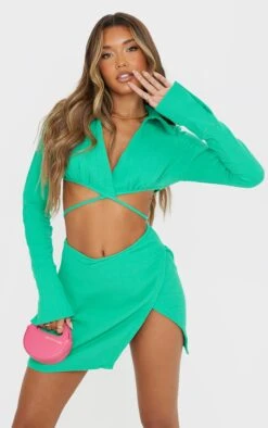 Bright Green Waffle Tie Wrap Mini Skirt -Women Clothing Shop 0b3446c01acad34ee520dac30f6e863a3109a9b4 cmu0176 4