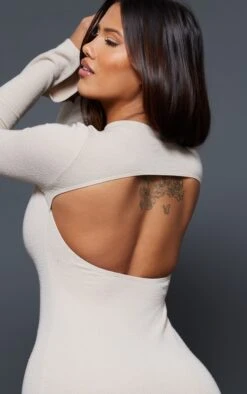 Shape Oatmeal Textured High Neck Cut Out Back Spit Leg Maxi Dress -Women Clothing Shop 0c8da4bacb28d0932aca101436f95e17ed149d49 cnc1685 4