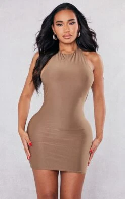 Shape Taupe Soft Touch Halterneck Cut Out Back Dress
