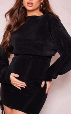 Maternity Black Plisse Bodycon Mini Dress -Women Clothing Shop 0cee28ee7fb7167ca38da6957ec1bd88782311c3 cne2142 4