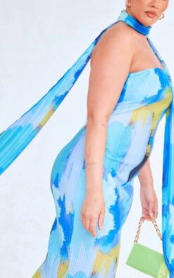 Plus Blue Abstract Choker Plisse Midi Dress -Women Clothing Shop 0d0648f66f7de9359cf0c7bb0c8da251dba43c91 cne4197 4