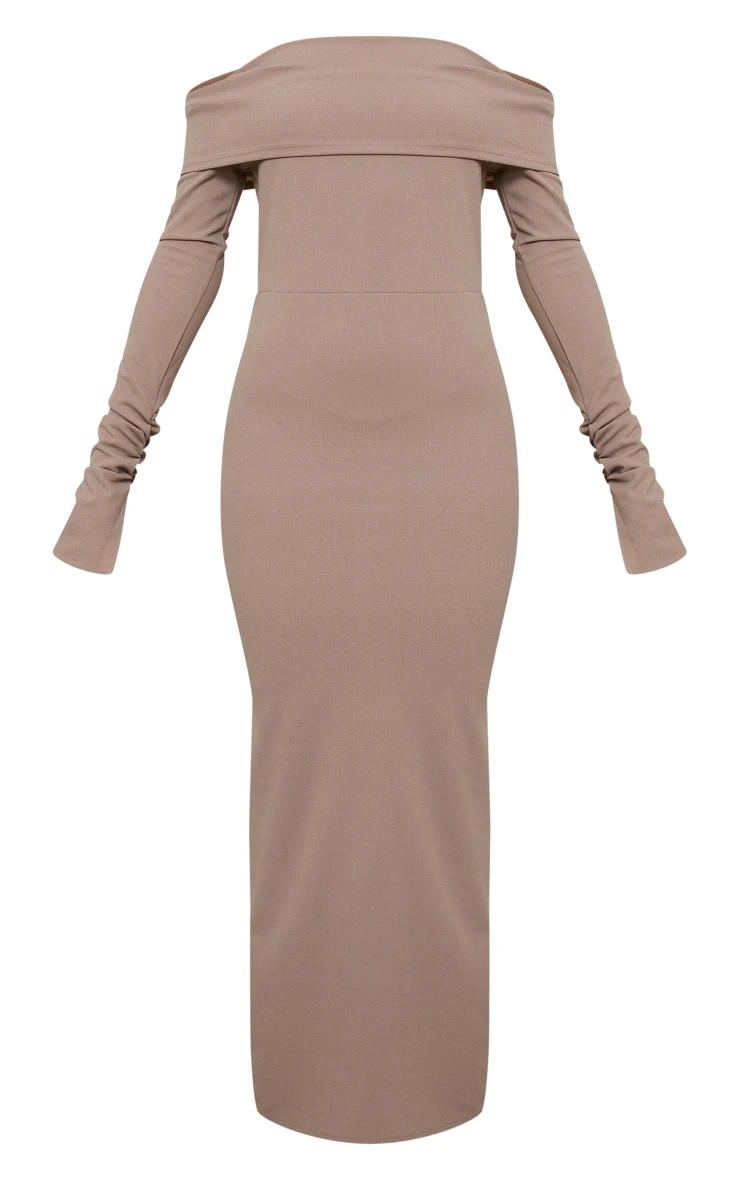 Taupe Fold Detail Ruched Sleeve Maxi Dress 7 Taupe Fold Detail Ruched Sleeve Maxi Dress - Image 5