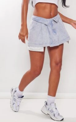 Washed Blue Foldover Waistband Denim Pleated Mini Skirt -Women Clothing Shop 0f5b6b3fecaf8ac2ddcb5181ba84841c384123ae cnc9799 2