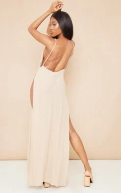 Tall Stone Knitted Low Back Extreme Side Split Maxi Dress