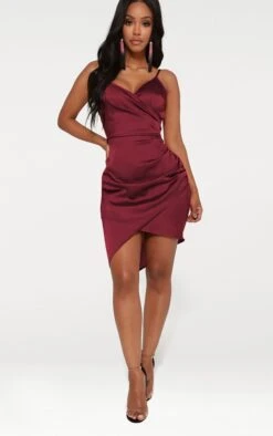 Shape Burgundy Satin Wrap Dress -Women Clothing Shop 103ea2fcbc9f1497d7c069a53fe1733e1b443754 CLU4305 4
