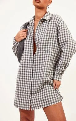 Grey Brushed Check Raw Hem Oversized Shirt Dress -Women Clothing Shop 114033dced4654da2d9d2cc239bcd157dff8f5e4 cnc8300 4