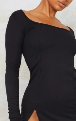 Black Rib Split Hem Square Neck Long Sleeve Bodycon Dress -Women Clothing Shop 11ff09d6c4f876df7e0304f84c3b2ece37f3c0ec cmt9397 5