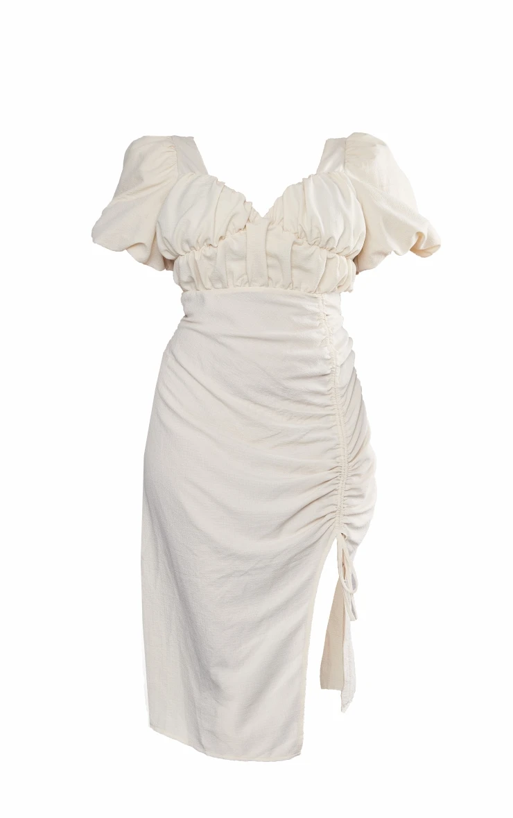 Plus Cream Puff Sleeve Ruched Side Split Midi Dress 7 Plus Cream Puff Sleeve Ruched Side Split Midi Dress - Image 5