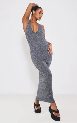 Charcoal Marl Halterneck Maxi Dress