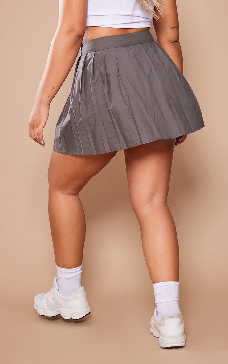 Charcoal Grey Cotton Poplin Pleated Mini Tennis Skirt 5 Charcoal Grey Cotton Poplin Pleated Mini Tennis Skirt - Image 3