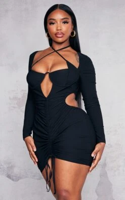 Shape Black Woven Under Bust Ruched Cut Out Bodycon Dress -Women Clothing Shop 18e6b59541926f143f0e1f10b297b6cade5adb14 cnc1660 3