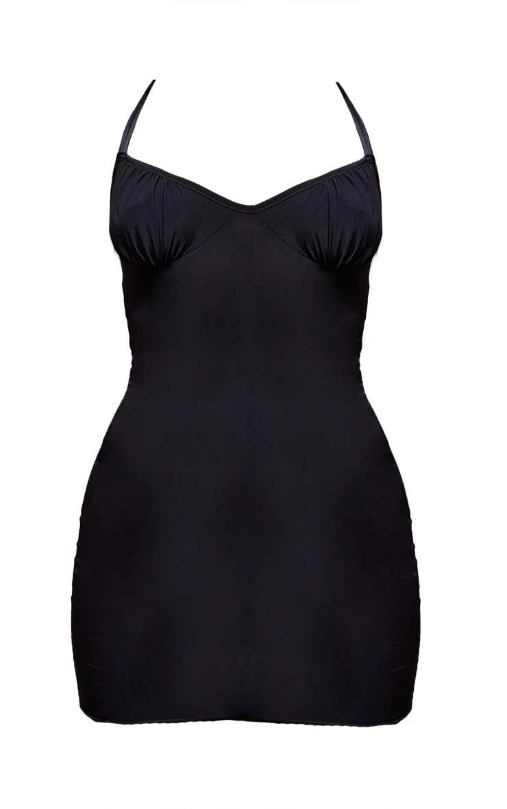 Black Slinky Ruched Bust Detail Halterneck Bodycon Dress 7 Black Slinky Ruched Bust Detail Halterneck Bodycon Dress - Image 5