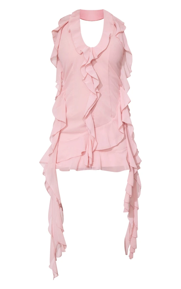 Petite Baby Pink Halter Neck Frilled Mini Dress 7 Petite Baby Pink Halter Neck Frilled Mini Dress - Image 5