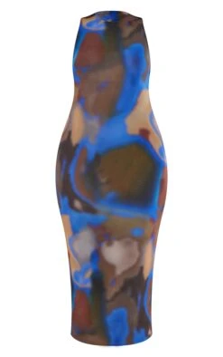 Plus Blue Printed Mesh High Neck Racer Midi Dress -Women Clothing Shop 1d4e06e000b0e831f17988d56725a54dcf720536 cnc2656 5