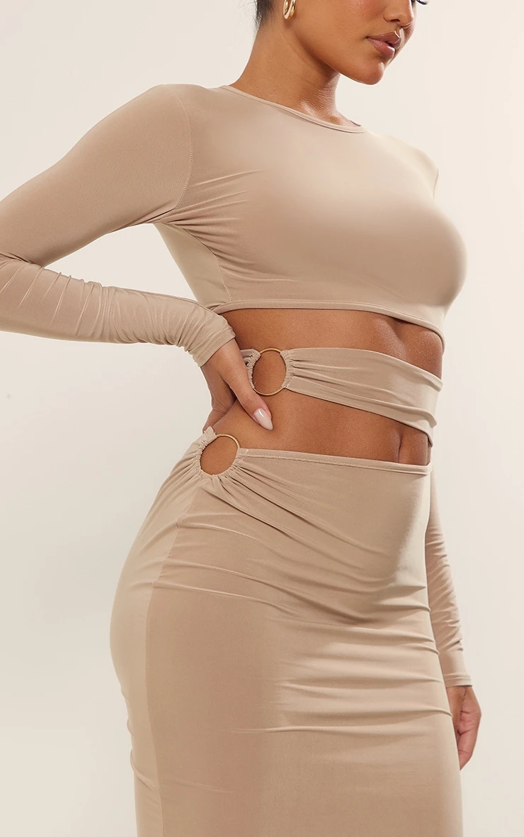 Stone Slinky Cut Out Waist Ring Detail Midi Dress 6 Stone Slinky Cut Out Waist Ring Detail Midi Dress - Image 4