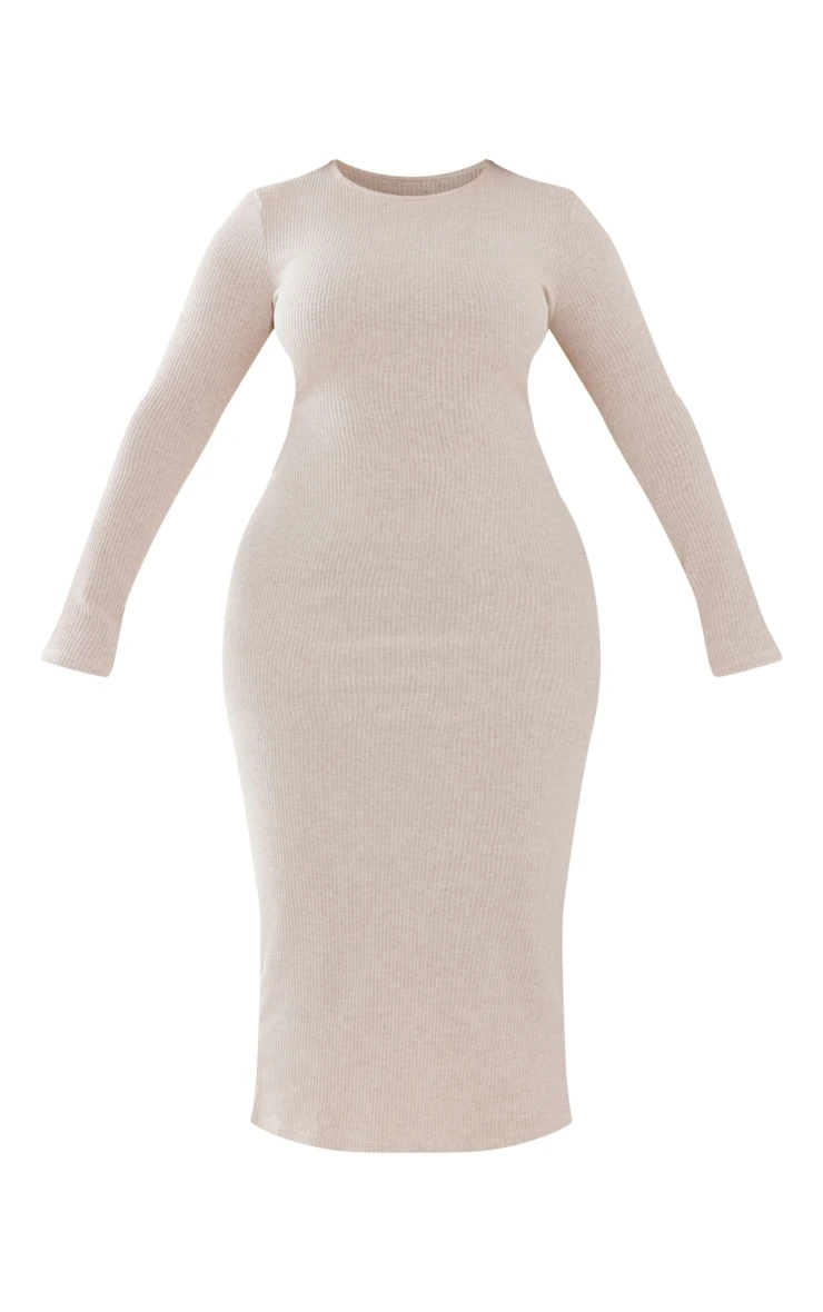 Shape Oatmeal Rib Long Sleeve Open Back Midaxi Dress 7 Shape Oatmeal Rib Long Sleeve Open Back Midaxi Dress - Image 5
