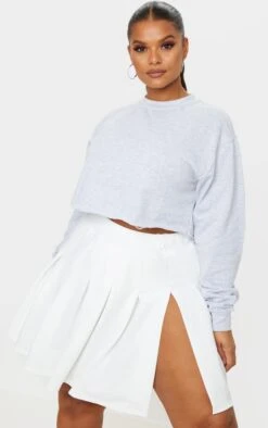 Plus White Pleated Side Split Tennis Skirt