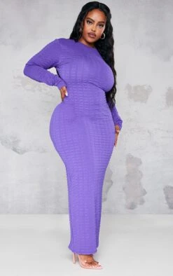 Plus Purple Textured Cut Out Back Midaxi Dress