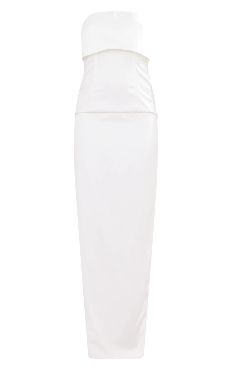 BRIDAL White Satin Fold Bandeau Maxi Dress 7 BRIDAL White Satin Fold Bandeau Maxi Dress - Image 5