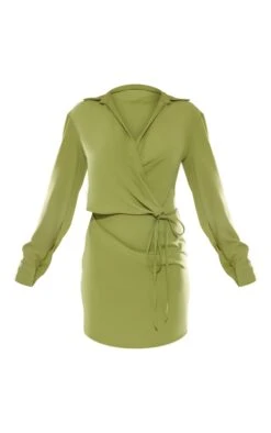 Olive Satin Wrap Tie Waist Shirt Dress 11 Olive Satin Wrap Tie Waist Shirt Dress -Women Clothing Shop 247580d810757823b220008dd260f90f6ced8297 cnb9425 5
