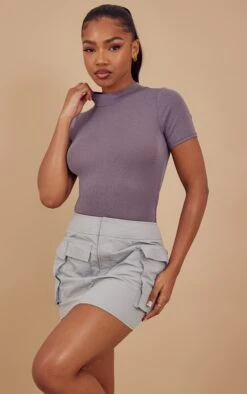 Light Grey Ripstop Pocket Cargo Mini Skirt