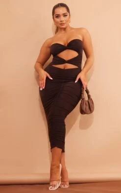 Shape Chocolate Brown Slinky Twist Detail Cut Out Midaxi Dress