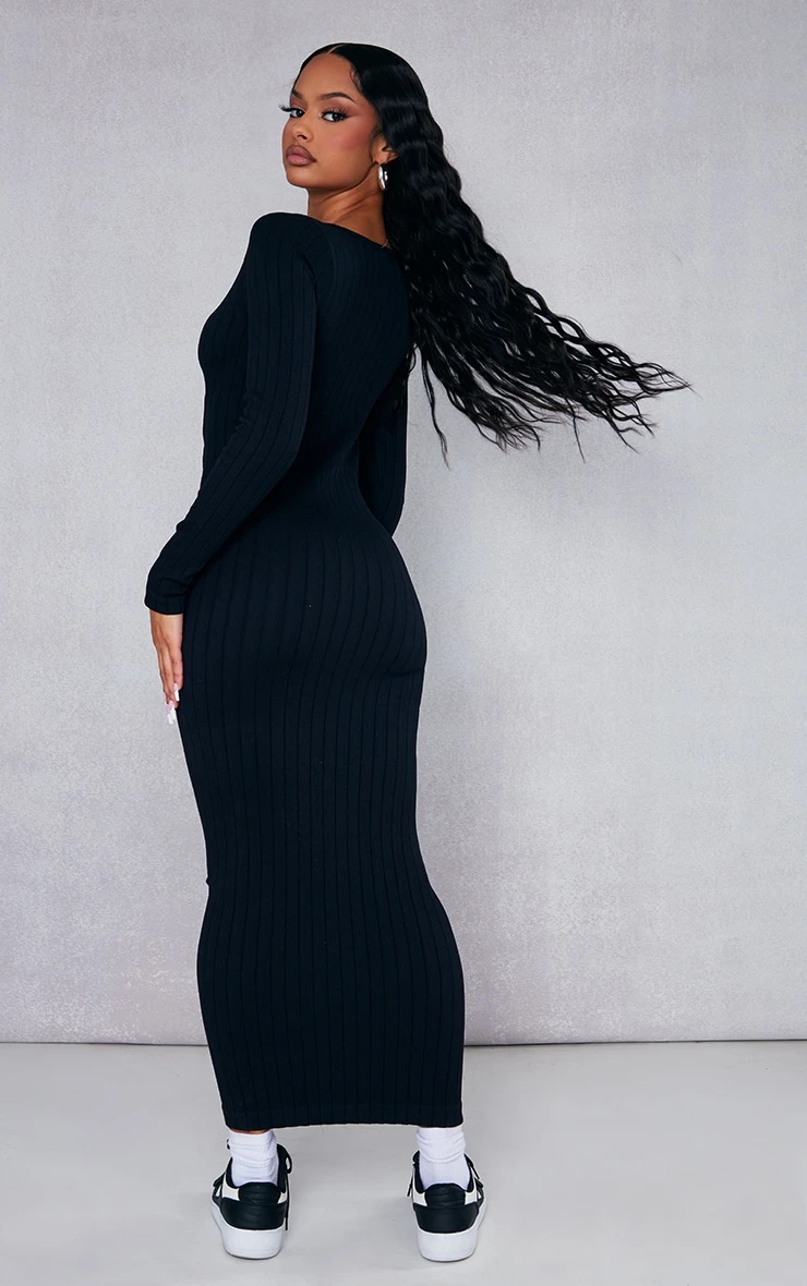 Black Structured Contour Wide Rib Button Down Midaxi Dress 4 Black Structured Contour Wide Rib Button Down Midaxi Dress - Image 2
