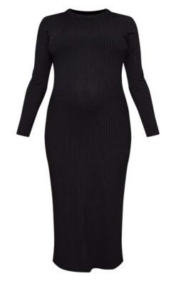 Maternity Black Ribbed Long Sleeve Midi Dress -Women Clothing Shop 2fa1288e7560611c3f572083dc40cc0310092830 cnd0089 5