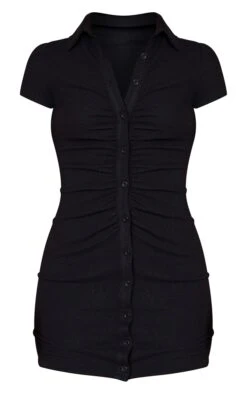 Black Short Sleeve Ruched Brushed Rib Shirt Dress -Women Clothing Shop 30f5fd629dd2ab31c3a6d46611a0328a84e4f613 cmu4805 6