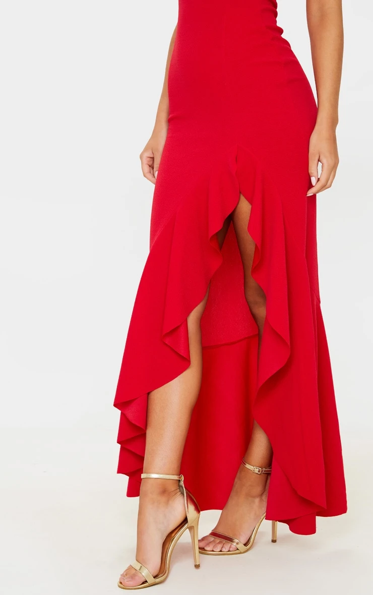 Red One Shoulder Frill Split Maxi Dress 7 Red One Shoulder Frill Split Maxi Dress - Image 5