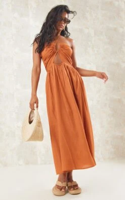 Rust Linen Look Halterneck Plunge Maxi Dress -Women Clothing Shop 311d80bb000fd5c0456412852e3d86a2511a24af cnd8845 3