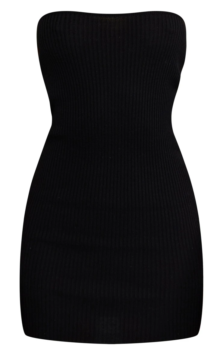 Black Rib Bandeau Mini Knitted Dress 7 Black Rib Bandeau Mini Knitted Dress - Image 5