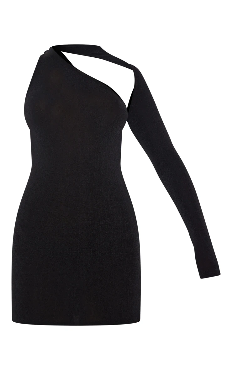 Black Acetate Slinky One Shoulder Cut Out Bodycon Dress 7 Black Acetate Slinky One Shoulder Cut Out Bodycon Dress - Image 5