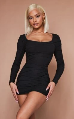 Black Textured Long Sleeve Bodycon Dress -Women Clothing Shop 3696c07fc01fc20ce40ddb9aa196c3894794d444 cnb8084 3