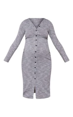 Maternity Grey Marl Fitted Soft Rib Midi Longsleeve Dress -Women Clothing Shop 369cf4c8733c22b7b22f973e905ef17e0da11946 cnb9931 5