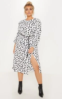 Plus White Tie Waist Dalmatian Print Midi Dress -Women Clothing Shop 37af208a51c721769b87e466ef74f3f556cd5690 clz4165 4