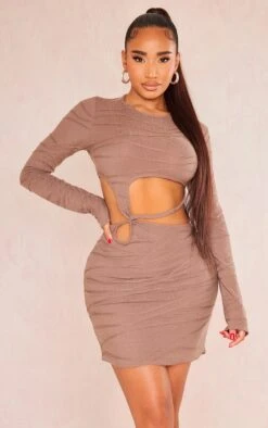 Shape Mocha Textured Jersey Cut Out Bodycon Dress