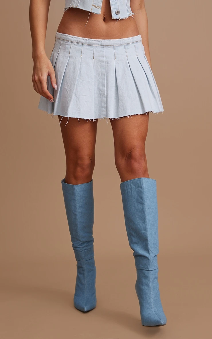 Light Blue Wash Low Rise Denim Mini Tennis Skirt 4 Light Blue Wash Low Rise Denim Mini Tennis Skirt - Image 2