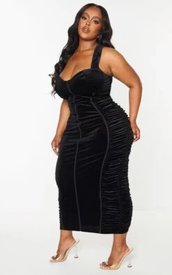 Plus Black Velvet Ruched Side Cup Detail Midi Dress -Women Clothing Shop 3c73ed6c08fc5dc0d7bf35d50040125107a7c734 cmu5811 4