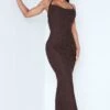 Chocolate Brown Textured Cowl Tie Back Ruched Bum Midaxi Dress